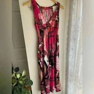 Vintage Shes Cool Pink Paisley Halter V Neck Y2K Maxi Dress Retro Cinched Waist